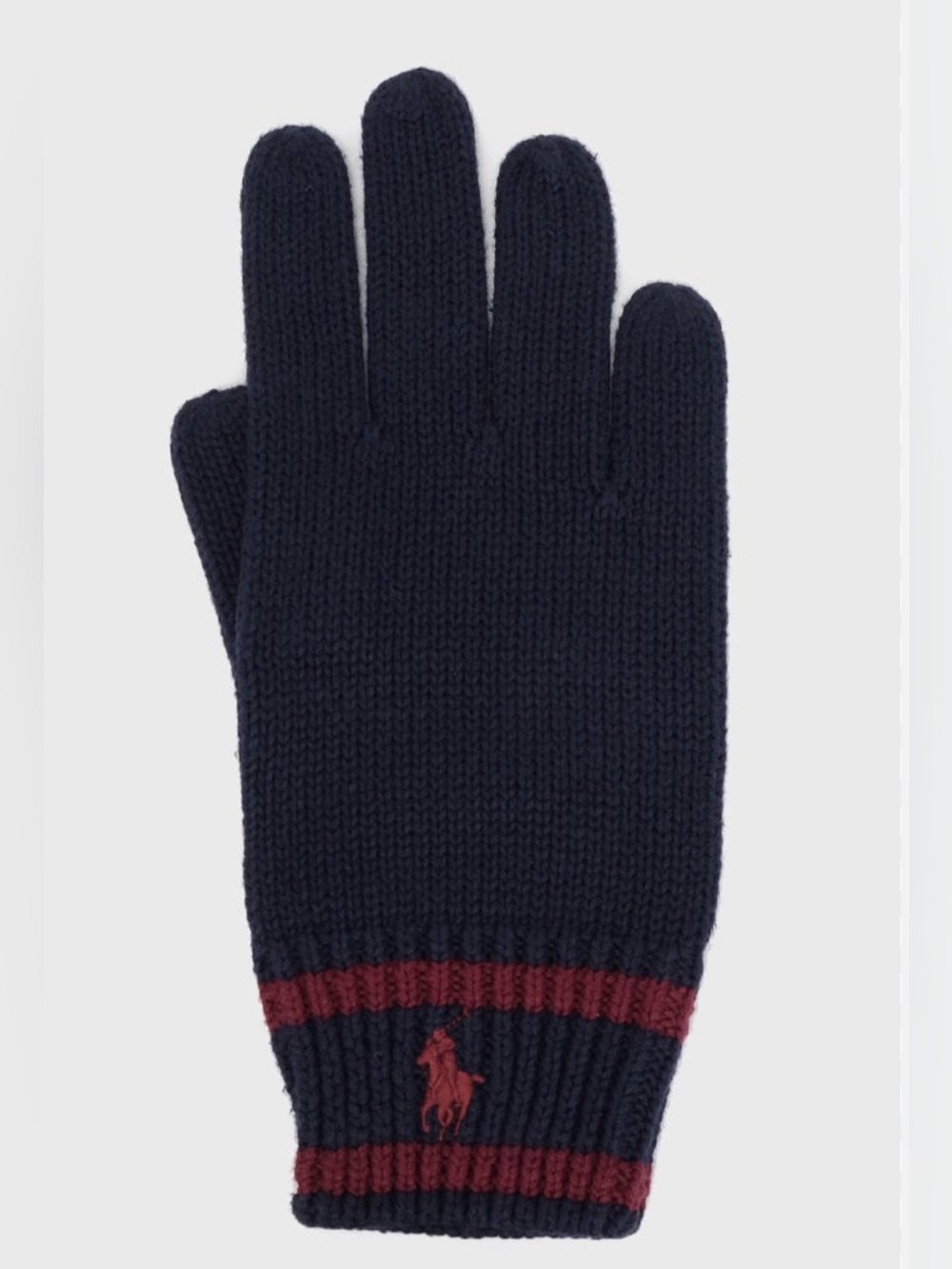 Polo by Ralph Lauren Navy Knit Gloves with Red Stripe cotton 4-7 y